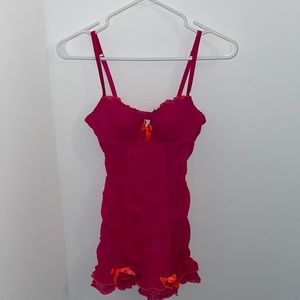 Victoria's Secret Full Cup Lace Garterslip Lingerie Pink SMALL 34B